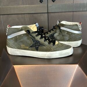 Golden Goose Mid Star ✨ Green & Black Glitter / 39